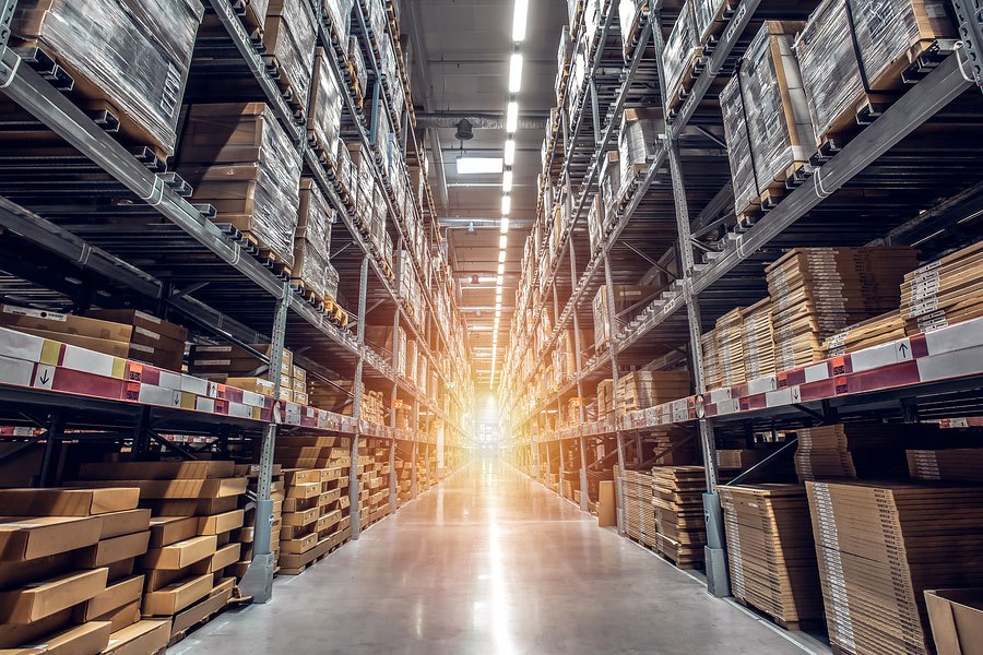 Forklifts between racking aisles